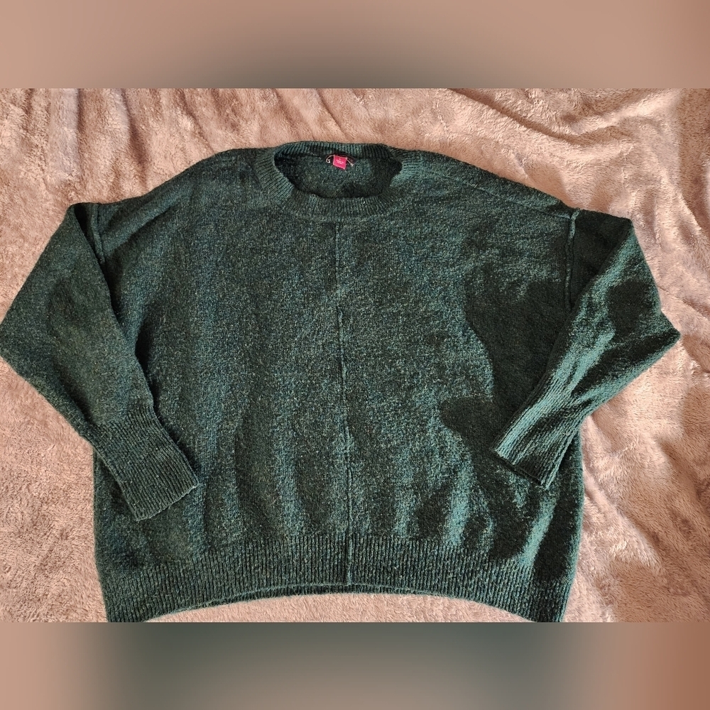 Vince Camuto Womens Sweater  Green Crew neck Fuzzy Soft Knit Large